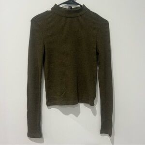 Dark Olive Ribbed Long Sleeve Top
